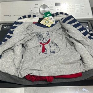 Boys 4t three piece outfit set new NWT jacket long sleeve French bulldog pants